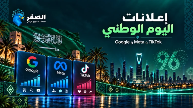 تصميم إعلانات اليوم الوطني السعودي عبر Google وMeta وTikTok