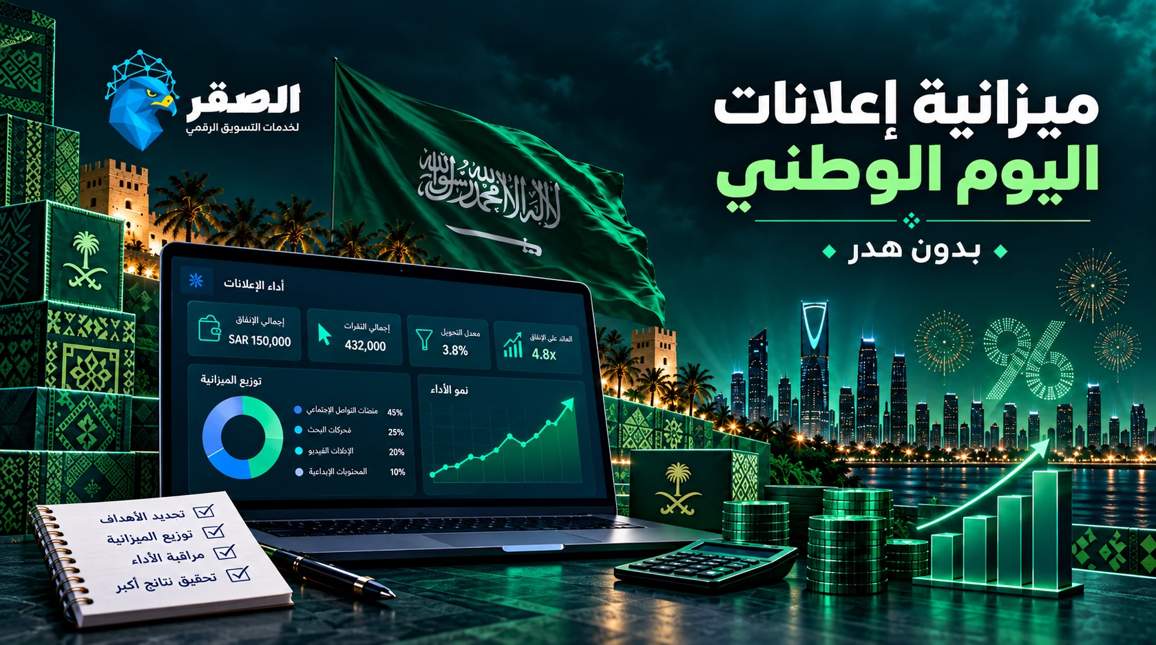 تصميم ميزانية إعلانات اليوم الوطني السعودي لتقليل الهدر وتحسين العائد