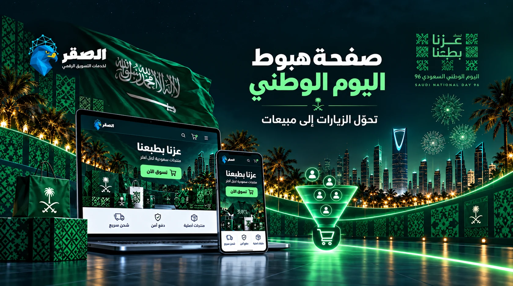 تصميم صفحة هبوط اليوم الوطني السعودي لزيادة التحويلات والمبيعات