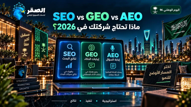 SEO vs GEO vs AEO للشركات السعودية واختيار استراتيجية الظهور في 2026