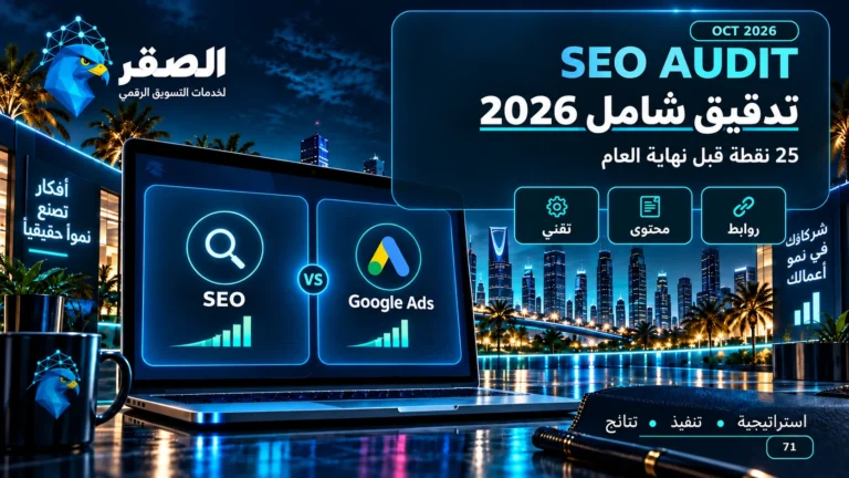 تدقيق SEO 2026 وفحص الجوانب التقنية والمحتوى والروابط لتحسين ترتيب الموقع