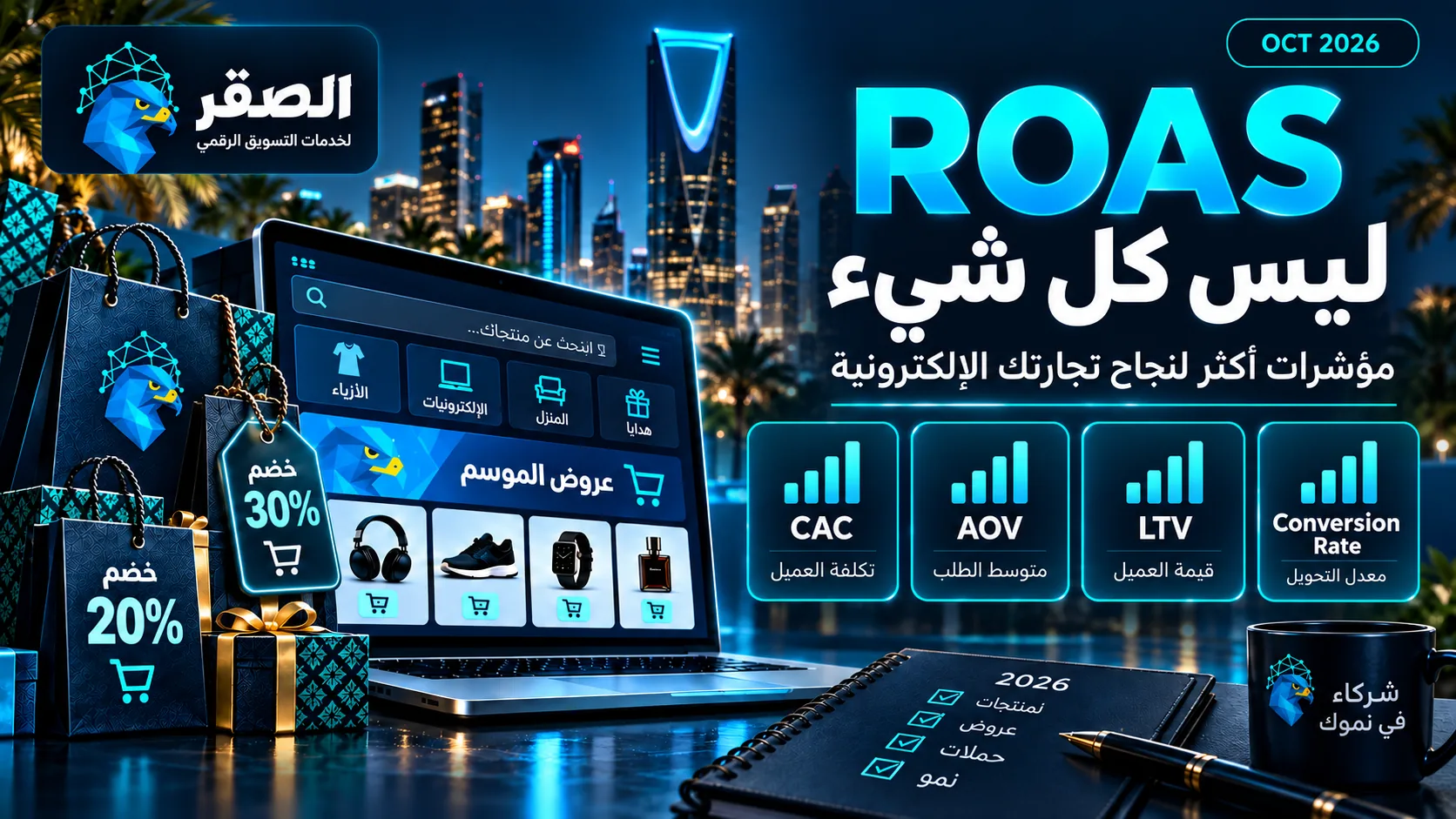 أهم مؤشرات أداء إعلانات التجارة الإلكترونية بجانب ROAS مثل CAC وAOV والتحويل