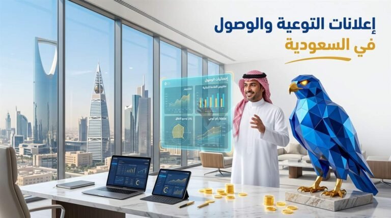 خبير تسويق سعودي وصقر الصقر الملكي 3D بالأزرق الملكي يحللان مؤشرات التوعية والوصول الواسع في برج أعمال بالرياض