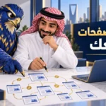 أفاتار الصقر الأزرق مع صاحب شركة سعودي يراجعان روابط صفحات موقعه