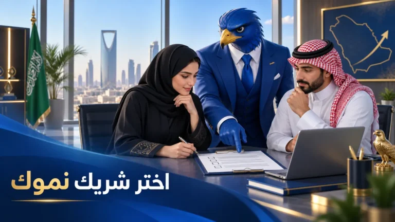 أفاتار الصقر الأزرق الملكي بمنقار ذهبي يساعد مؤسسين سعوديين على مراجعة قائمة اختيار شريك التسويق