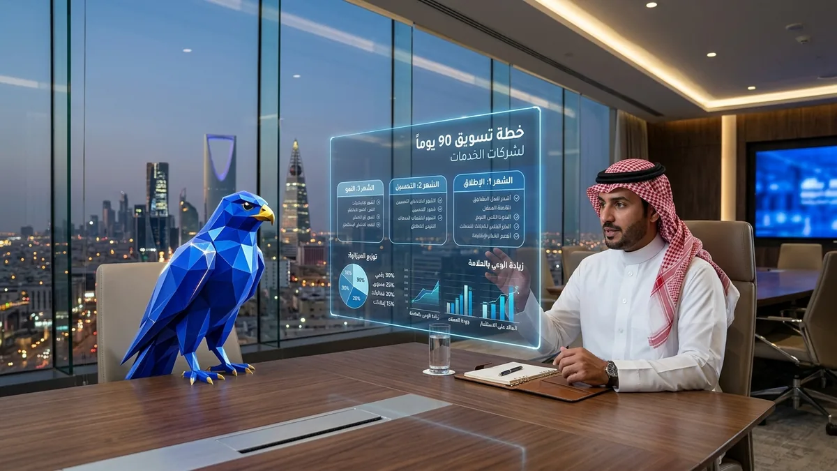 خطة تسويق لشركة خدمات في السعودية لمدة 90 يوما: توزيع الميزانية وقنوات الاستحواذ ومؤشرات الأداء