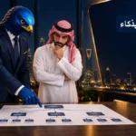 رجل الصقر الأزرق يراجع خريطة ربط داخلي مع مختص سعودي