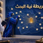 أفاتار الصقر الأزرق ينظم خريطة نية البحث مع صاحب شركة سعودي أمام مسارات تؤدي إلى صفحة خدمة
