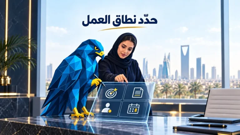 شخصية الصقر الزرقاء مع متخصص سعودي في نطاق عمل شركة التسويق