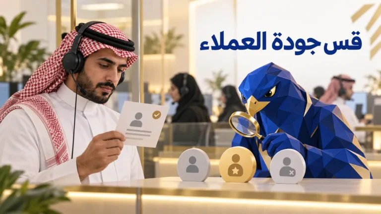 أفاتار الصقر الأزرق يراجع جودة العملاء المحتملين مع موظف خدمة عملاء سعودي