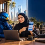 رجل الصقر ومؤسسة سعودية يراجعان صفحة خدمة على الهاتف