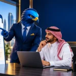 رجل الصقر يراجع أسئلة صفحة خدمة مع محرر سعودي