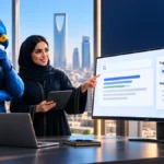 رجل الصقر ومديرة تسويق يراجعان عنوان صفحة خدمة