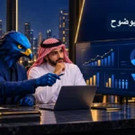 رجل الصقر الأزرق الهندسي يراجع لوحة SEO أسبوعية مع مدير سعودي