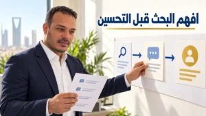 باسم يراجع خريطة أسئلة العملاء من البحث إلى طلب مؤهل في ورشة مضاءة