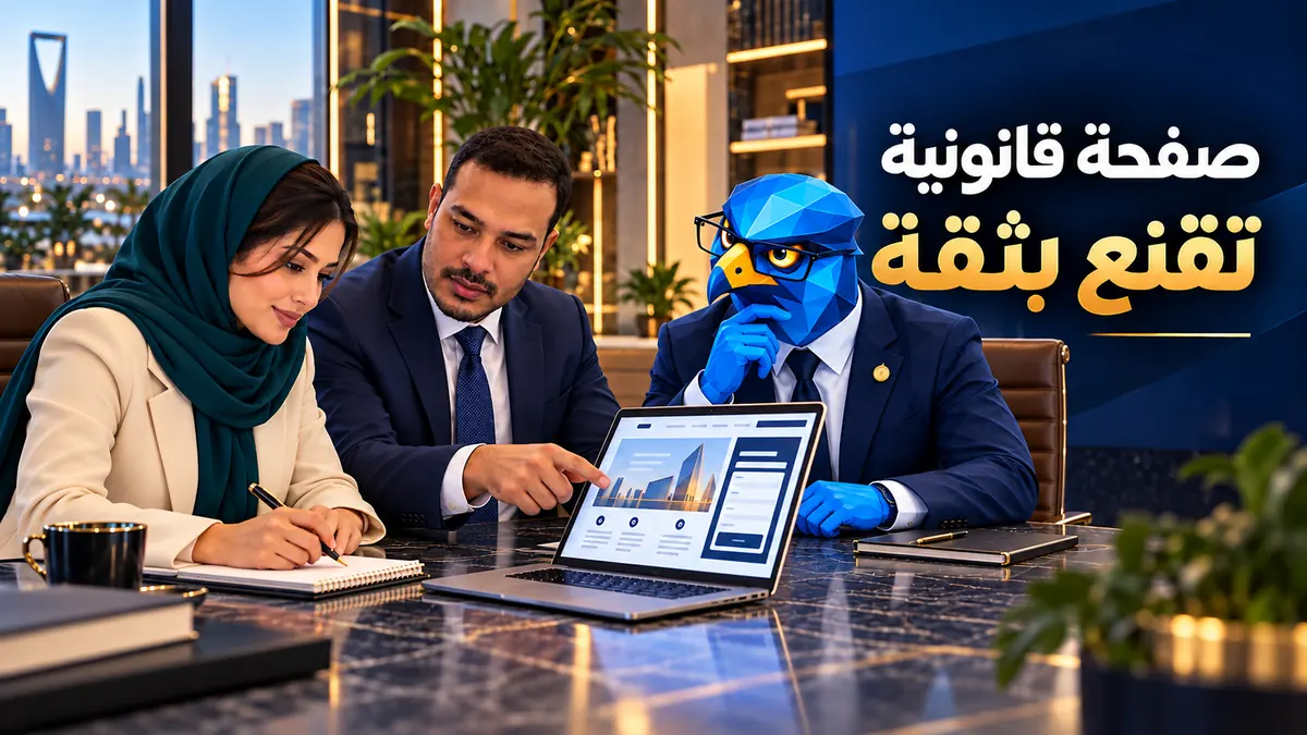 دعاء وباسم ورجل الصقر يراجعون صفحة هبوط لخدمة قانونية في السعودية