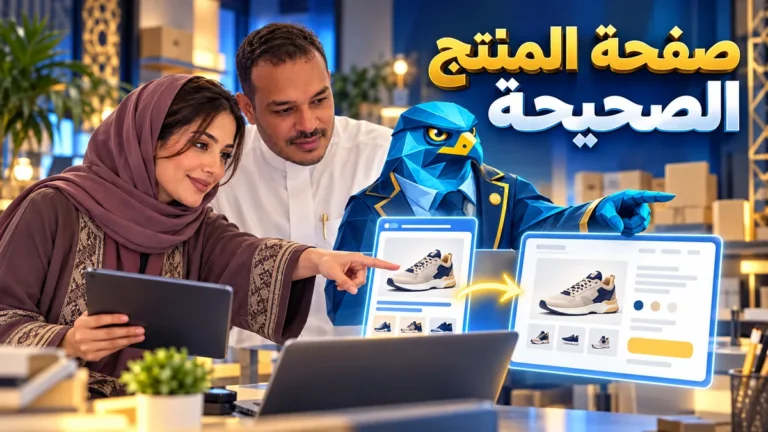 دعاء وباسم ورجل الصقر يقارنون إعلان منتج بصفحة المنتج الصحيحة في متجر سعودي