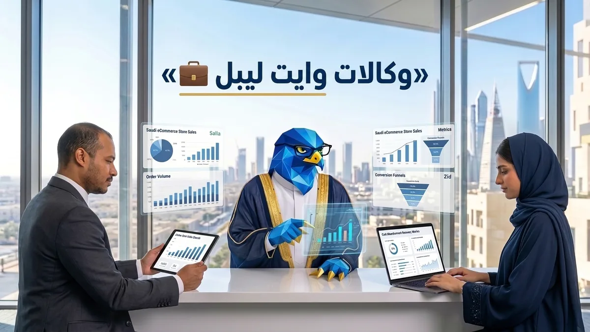 غلاف مقال شركات التسويق بنظام العلامة البيضاء وايت ليبل في السعودية يظهر باسم ودعاء ورجل الصقر في كافد بالرياض