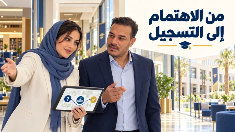 مستشارة قبول تناقش جولة تعليمية مع ولي أمر في حرم دراسي