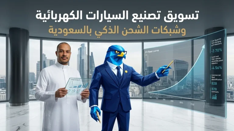 دليل تسويق شركات تصنيع وتجميع السيارات الكهربائية EV وحلول الشحن الذكي بالسعودية وعقود الأساطيل B2B ومشاريع لوسيد وسير