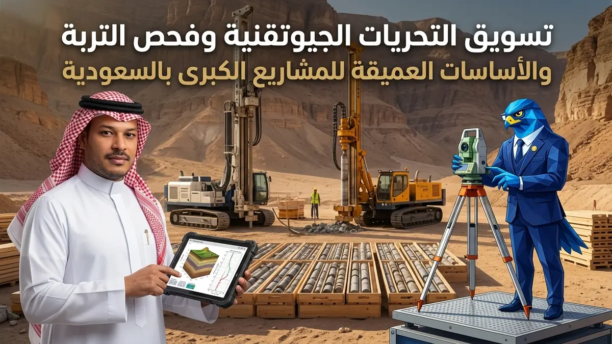 دليل تسويق خدمات التحريات الجيوتقنية وفحص التربة والأساسات العميقة للمشاريع الكبرى في السعودية وكود البناء SBC