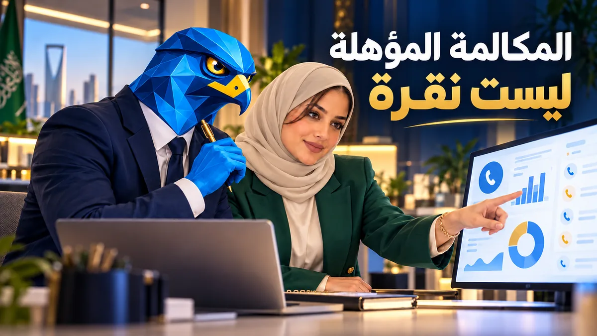 دعاء بحجاب بيج وبليزر أخضر ورجل الصقر الأزرق الهندسي ببدلة كحلية يراجعان لوحة مكالمات إعلانات جوجل في مكتب سعودي عصري