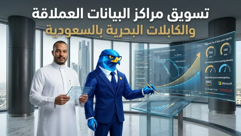 تسويق مراكز البيانات العملاقة وحلول الكابلات البحرية والربط السحابي في السعودية وعقود عمالقة التقنية B2B