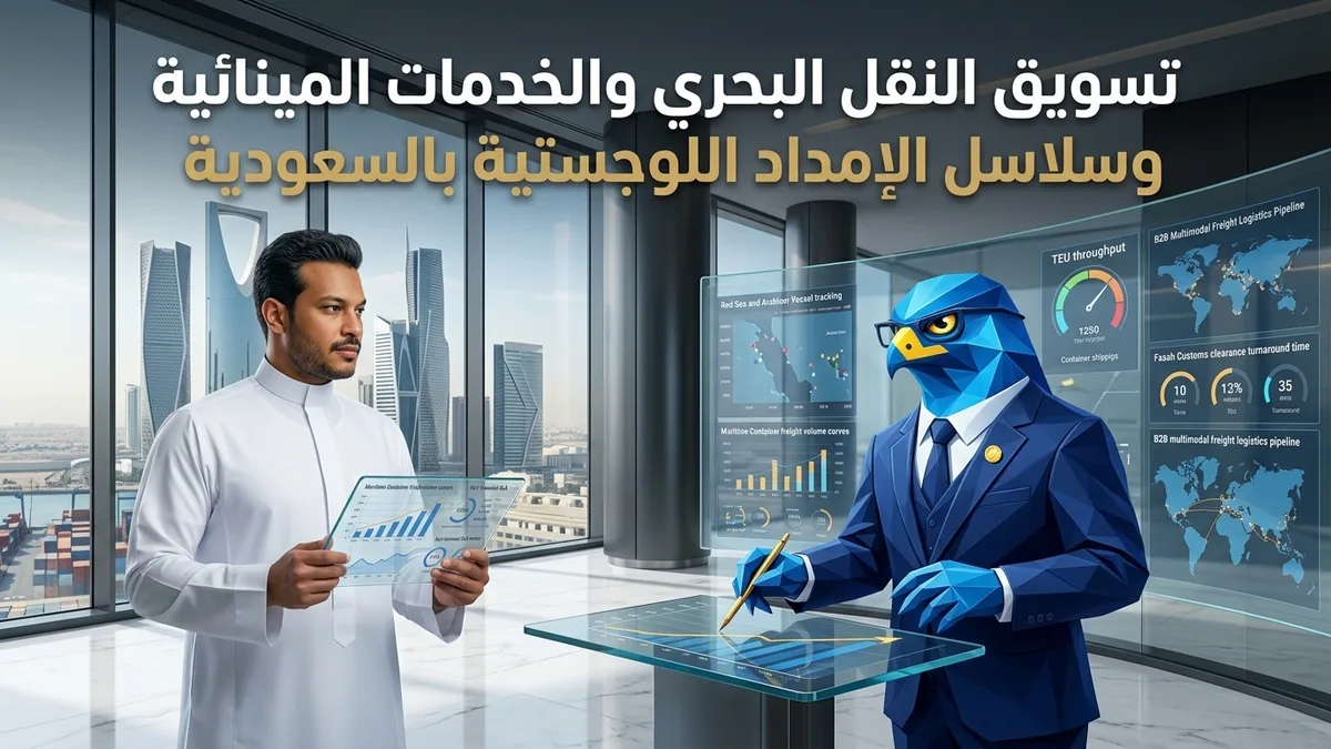 استراتيجيات تسويق خدمات النقل البحري واللوجستيات المينائية في السعودية ودليل عقود الشحن الدولي والتخليص الجمركي B2B ومواكبة الاستراتيجية الوطنية للنقل NTLS