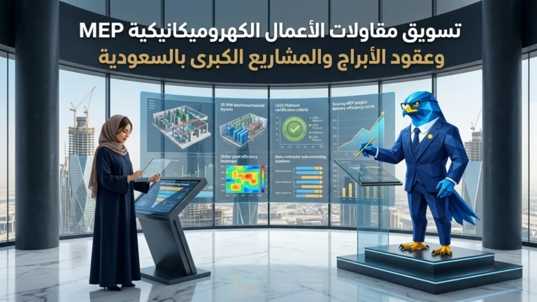 دليل تسويق شركات المقاولات الكهروميكانيكية MEP وحلول البنية التحتية للأبراج في السعودية وعقود المشاريع الكبرى والمجمعات التجارية