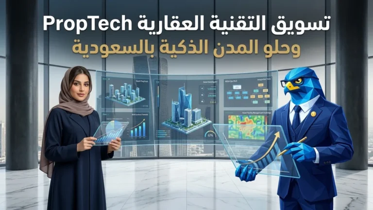 استراتيجيات تسويق شركات التقنية العقارية PropTech وحلول المدن الذكية بالسعودية وعقود المطورين العقاريين B2B
