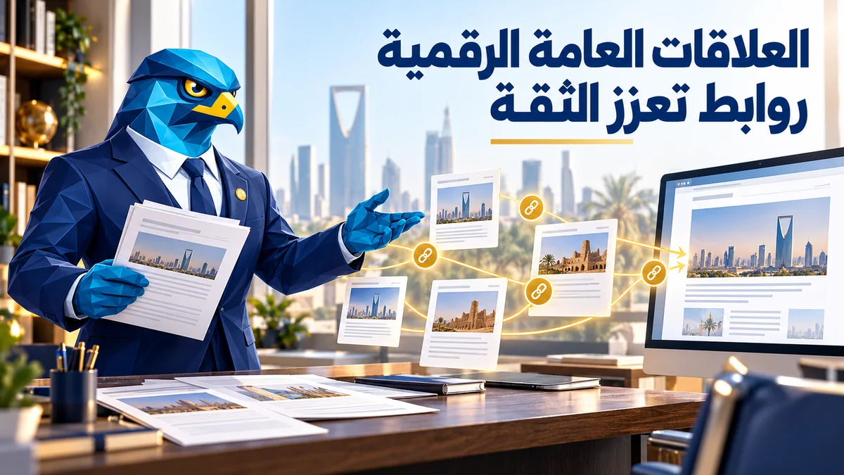 رجل الصقر يعرض مواد العلاقات العامة الرقمية وروابط تحريرية لموقع سعودي