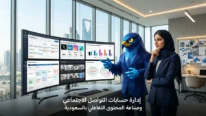 دليل إدارة حسابات التواصل الاجتماعي وصناعة المحتوى التفاعلي بالسعودية وهندسة نبرة الصوت المؤسسية مع وكالة الصقر