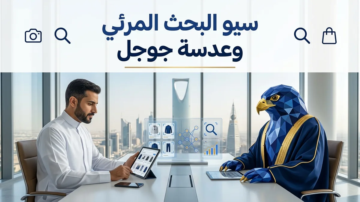 الموديل السعودي المعتمد ورجل الصقر الأفاتار يستعرضان تحليلات سيو البحث المرئي وعدسة جوجل في كافد الرياض